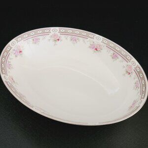 Vintage Royal Doulton Vogue Elegance 9" Oval Serving Bowl Tan Edge Pink Roses